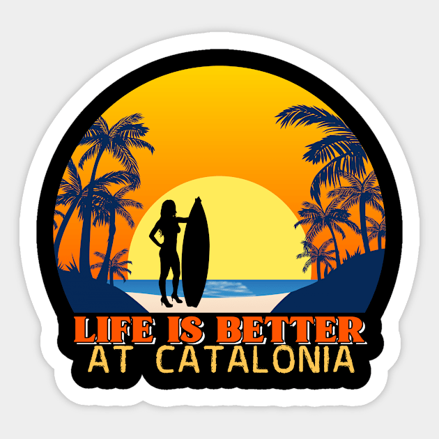 Surfing girl in Catalonia Sticker by ArtDesignDE